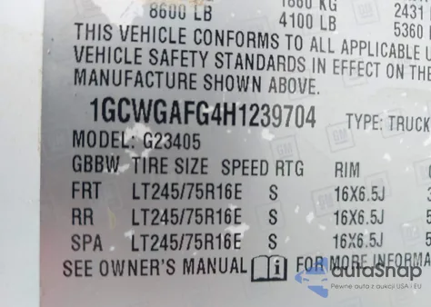 2017 Chevrolet Express 2500 Work Van z USA, uszkodzony, nr VIN 1GCWGAFG4H1239704